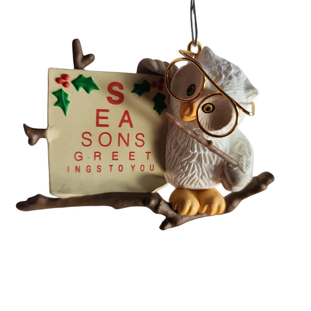 Vintage Christmas Tree ORNAMENT 1987 HALLMARK "Owliday" Wish Keepsake